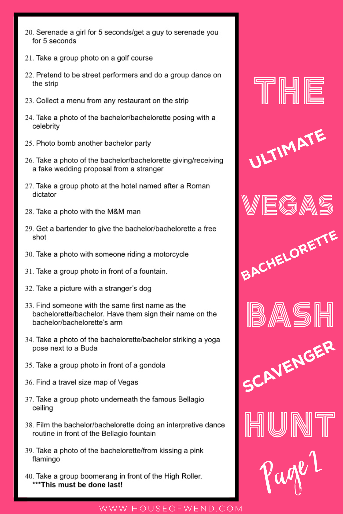 The Ultimate Las Vegas Bachelorette Scavenger Hunt • HOUSE OF WEND
