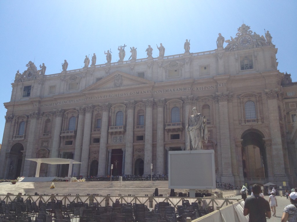 Sun beaming down on St. Peter's Basilica after mass