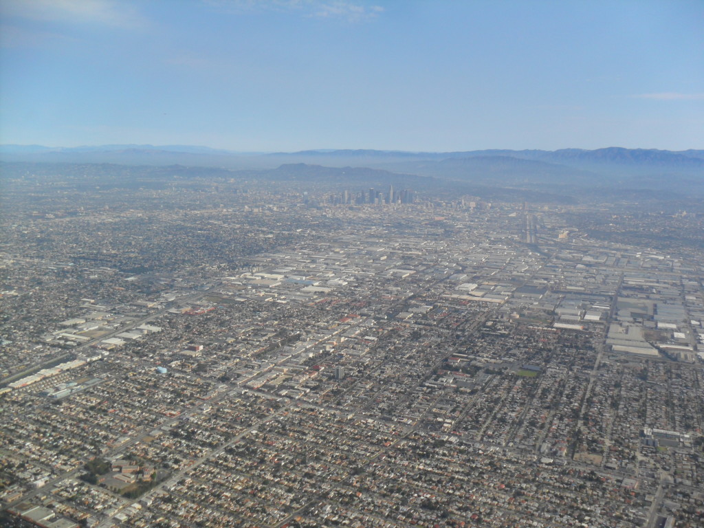 Flying into LAX overlooking the Los Angeles sky