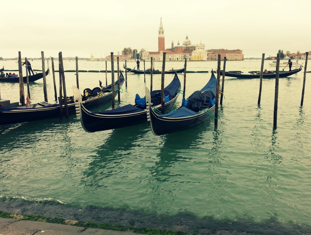 Gondolas docked in Venice, Italy