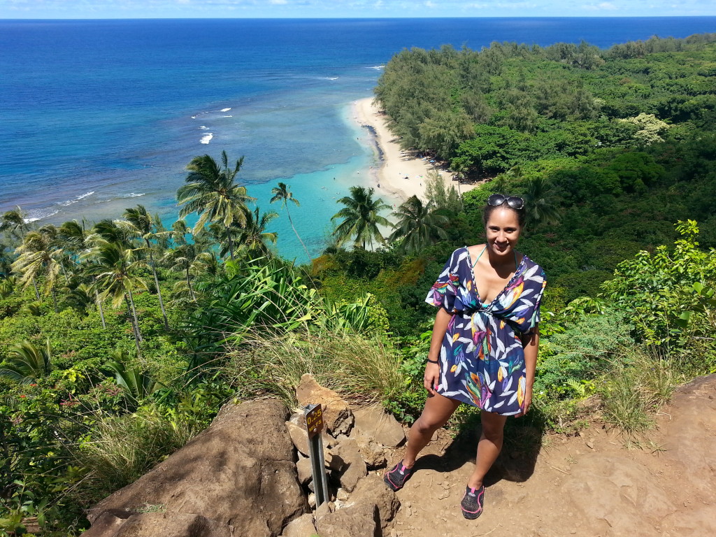 Walking the Na Pali Trail overlooking Ke'e Beach in Kauai