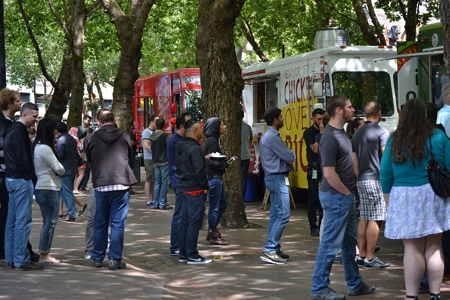 Food trucks in Seattle's Occidental Square