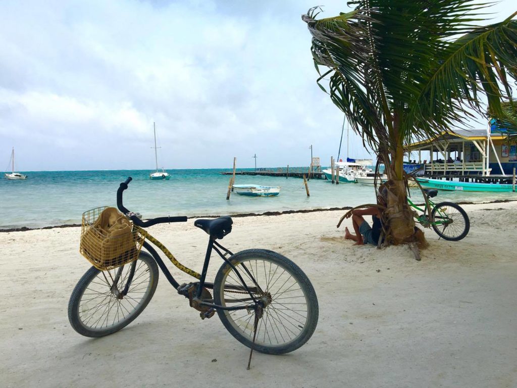 A bike on the shore in Caye Caulker, Belize