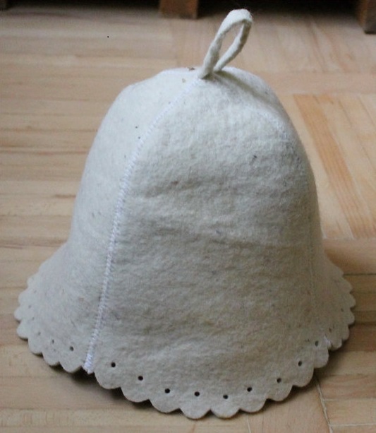 Felt hat worn in a traditional Russian sauna