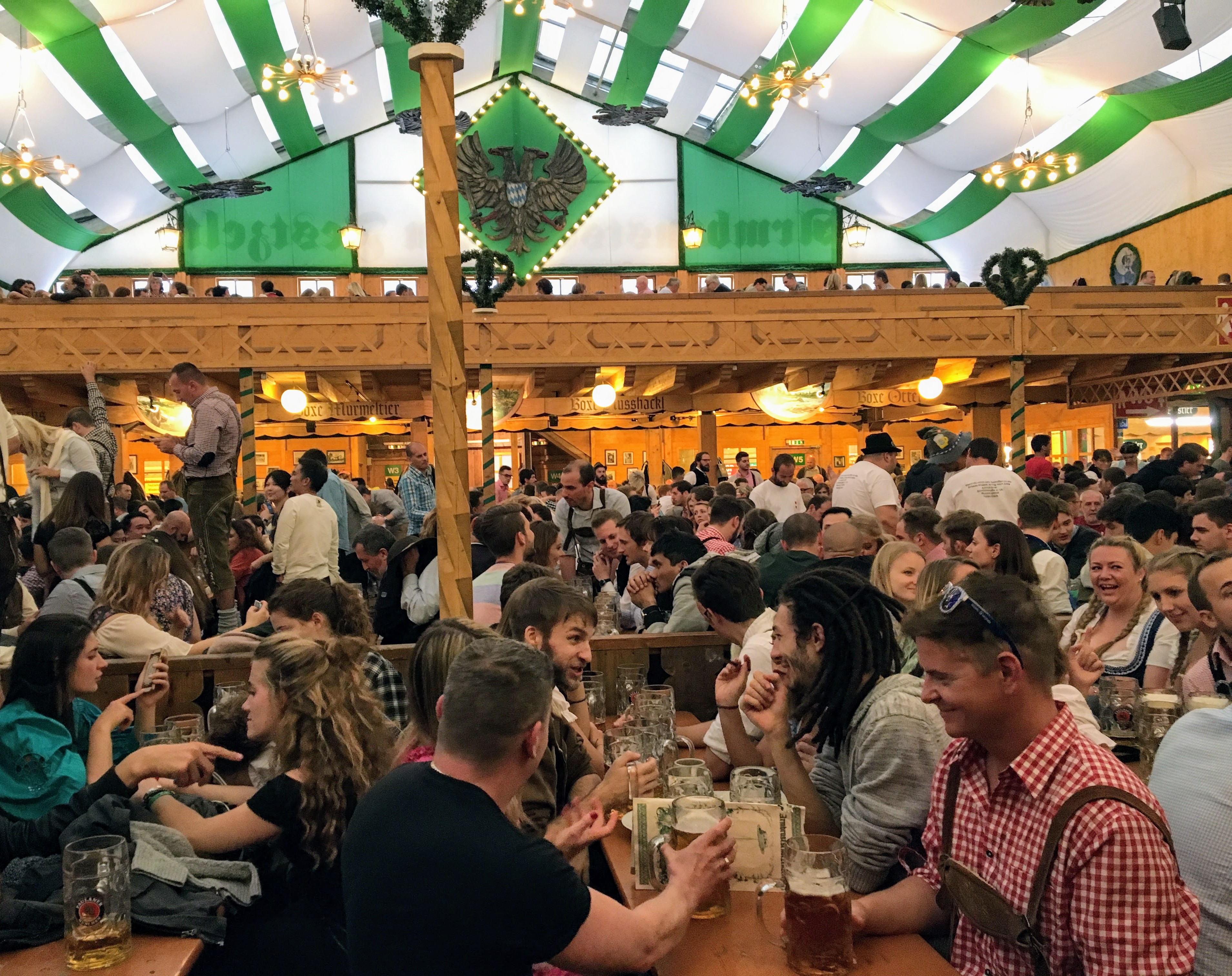 Inside a beer tent at Oktoberfest in Munich, Germany
