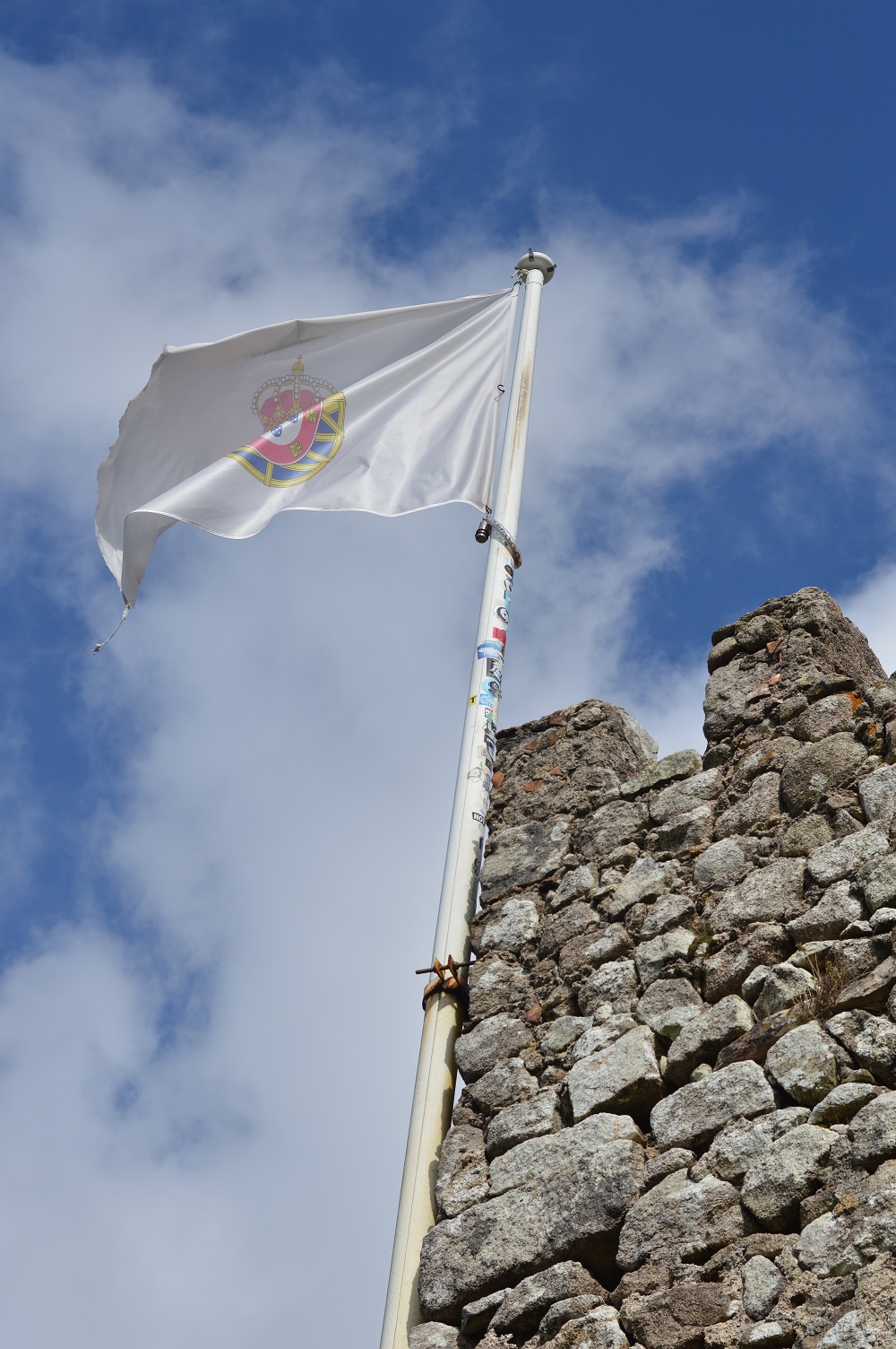 Flag waving at the Moorish Castle in Sintra, Portugal
