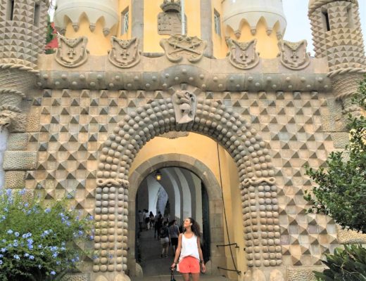 Grand entrance of the Pena Palace in Sintra, Portugal