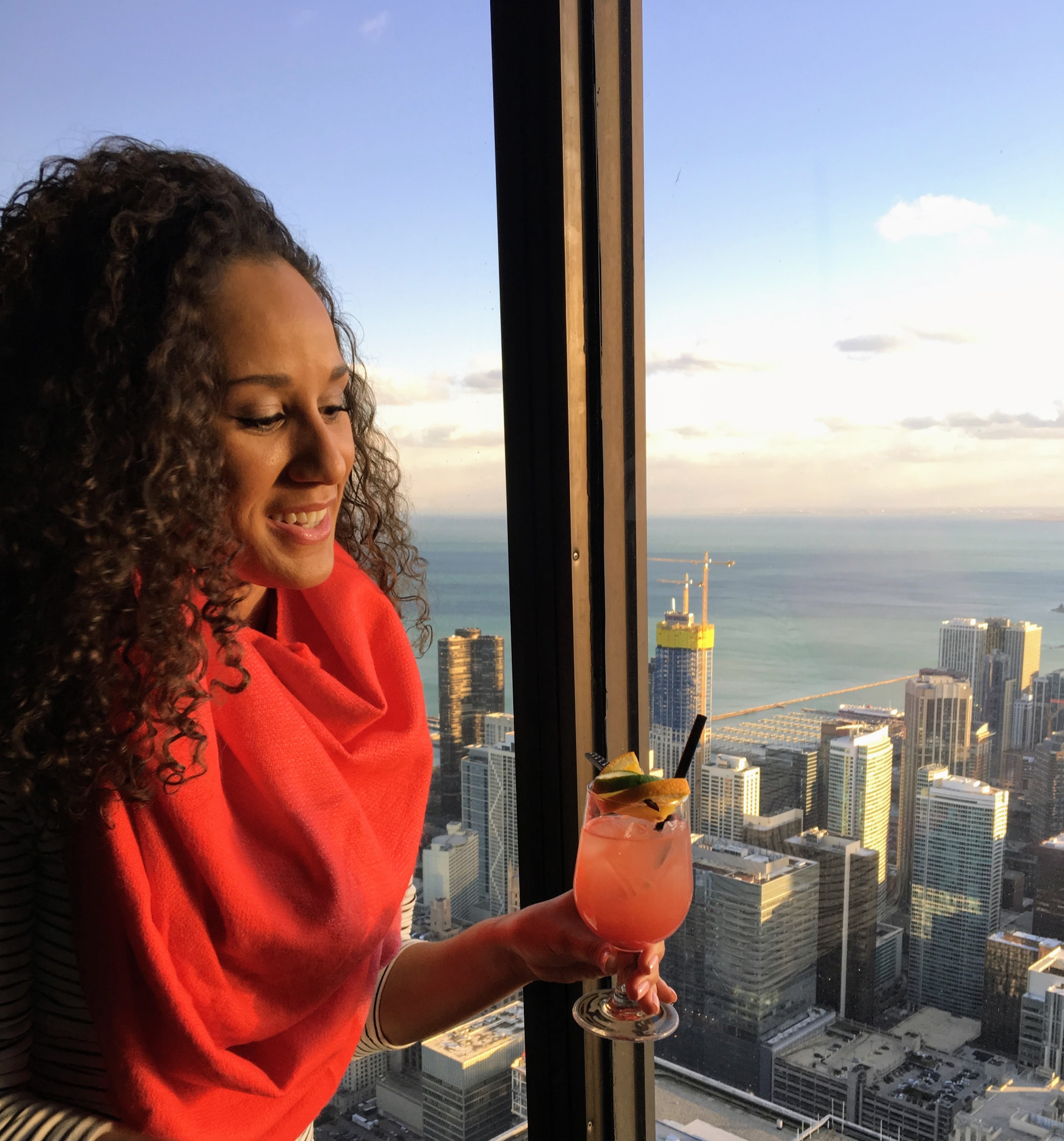 Enjoying a cocktail in the Signature Lounge in Chicago, Illinois