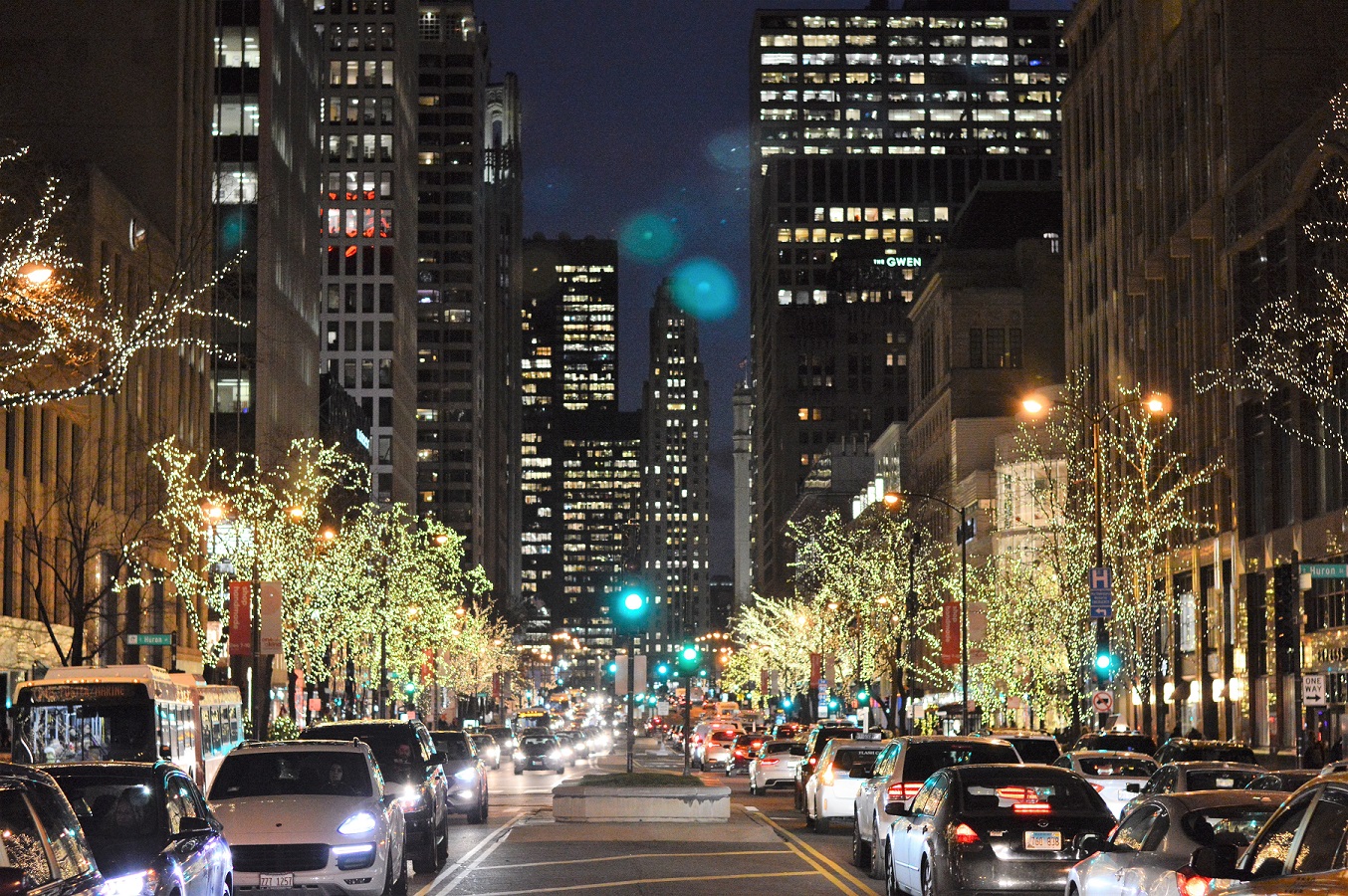 Nighttime on the Magnificent Mile in Chicago, Illinois