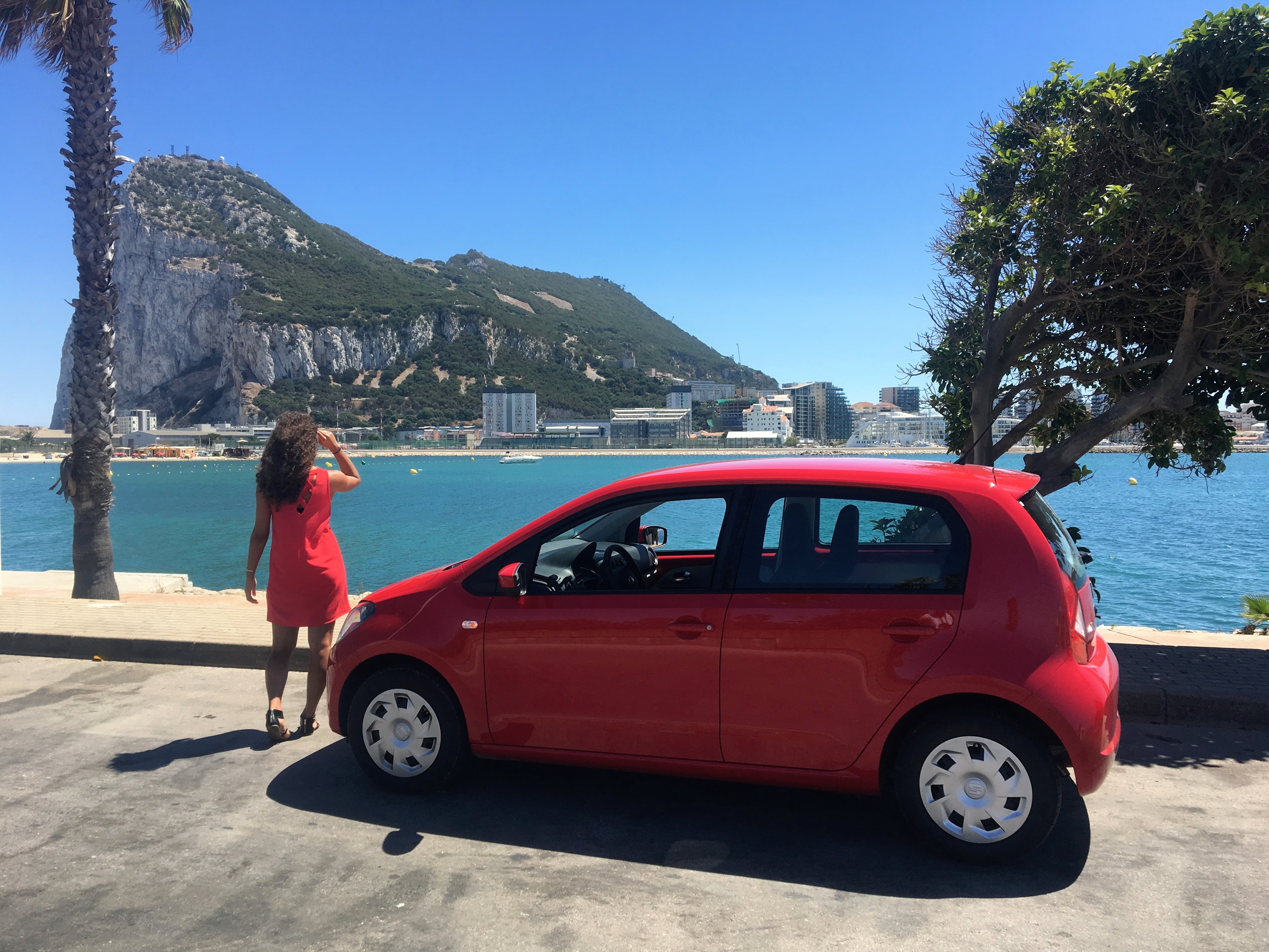 Red rental car in Gibraltar