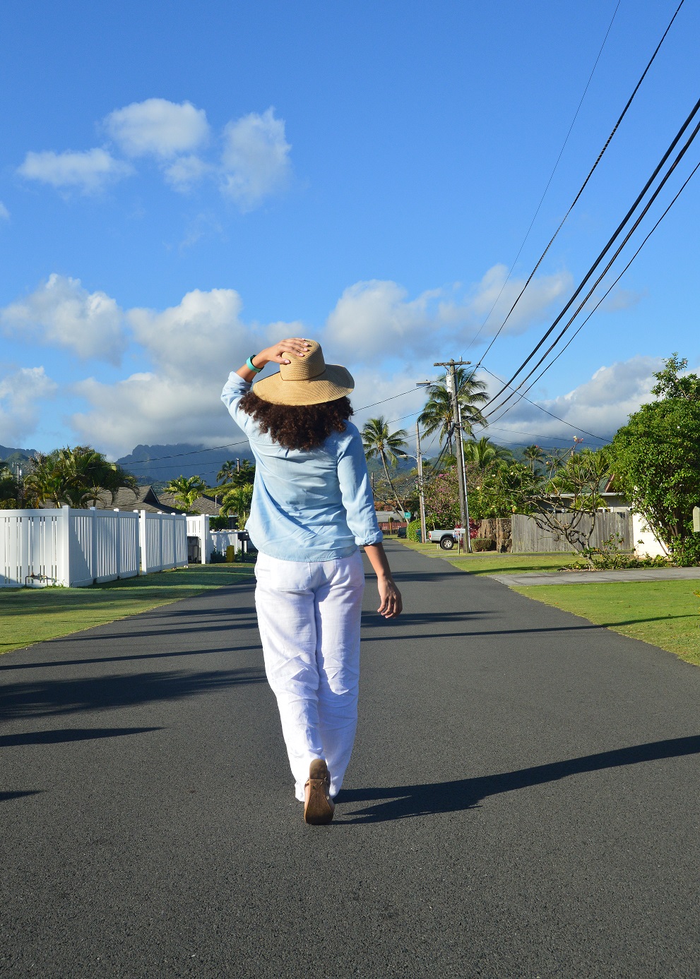 Walking on a quiet street in Oahu Hawaii
