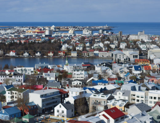 View of Reykjavik from the Hallgrimskirkja Church in Iceland