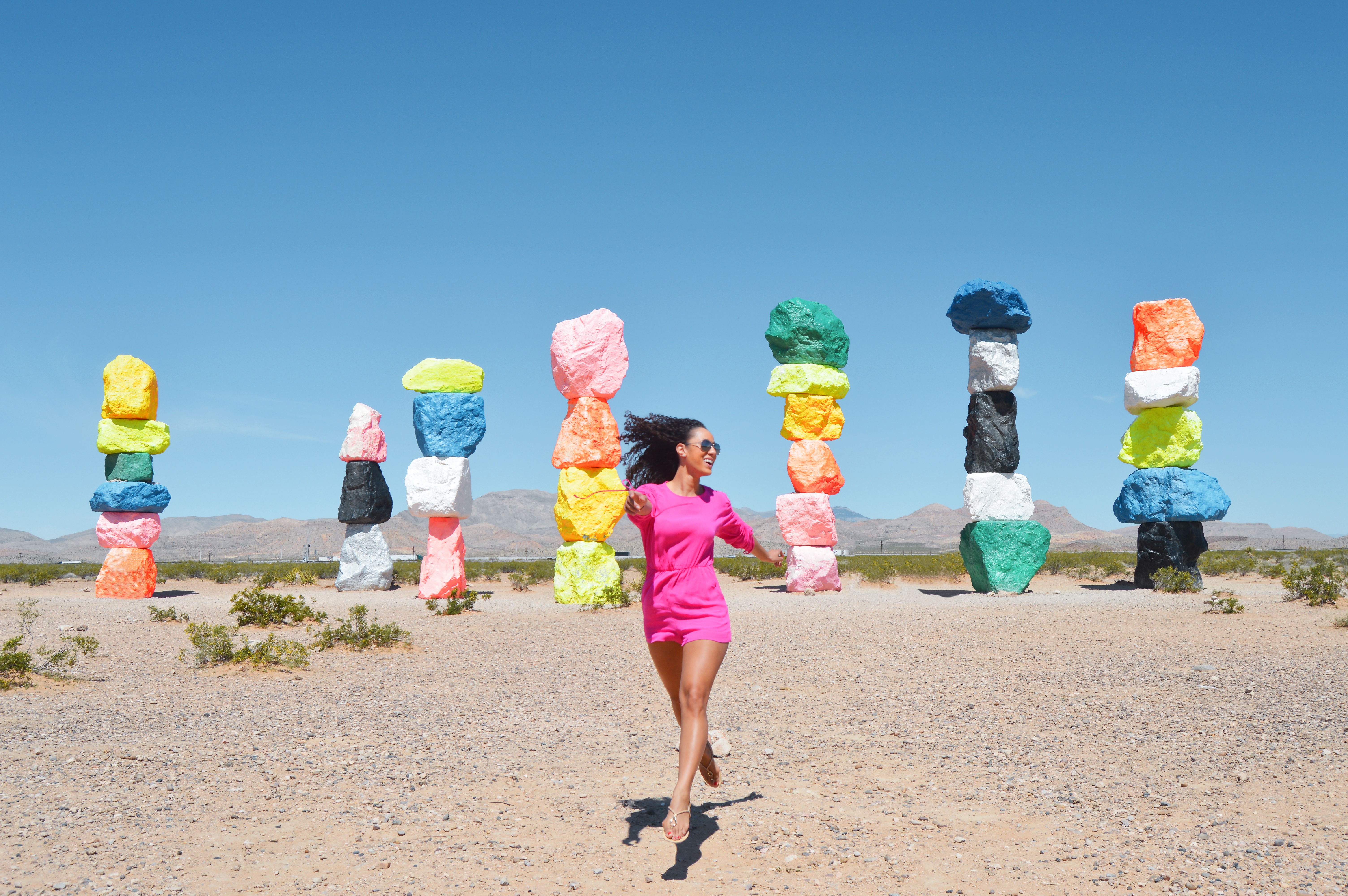 Jumping at the Seven Magic Mountains in Las Vegas