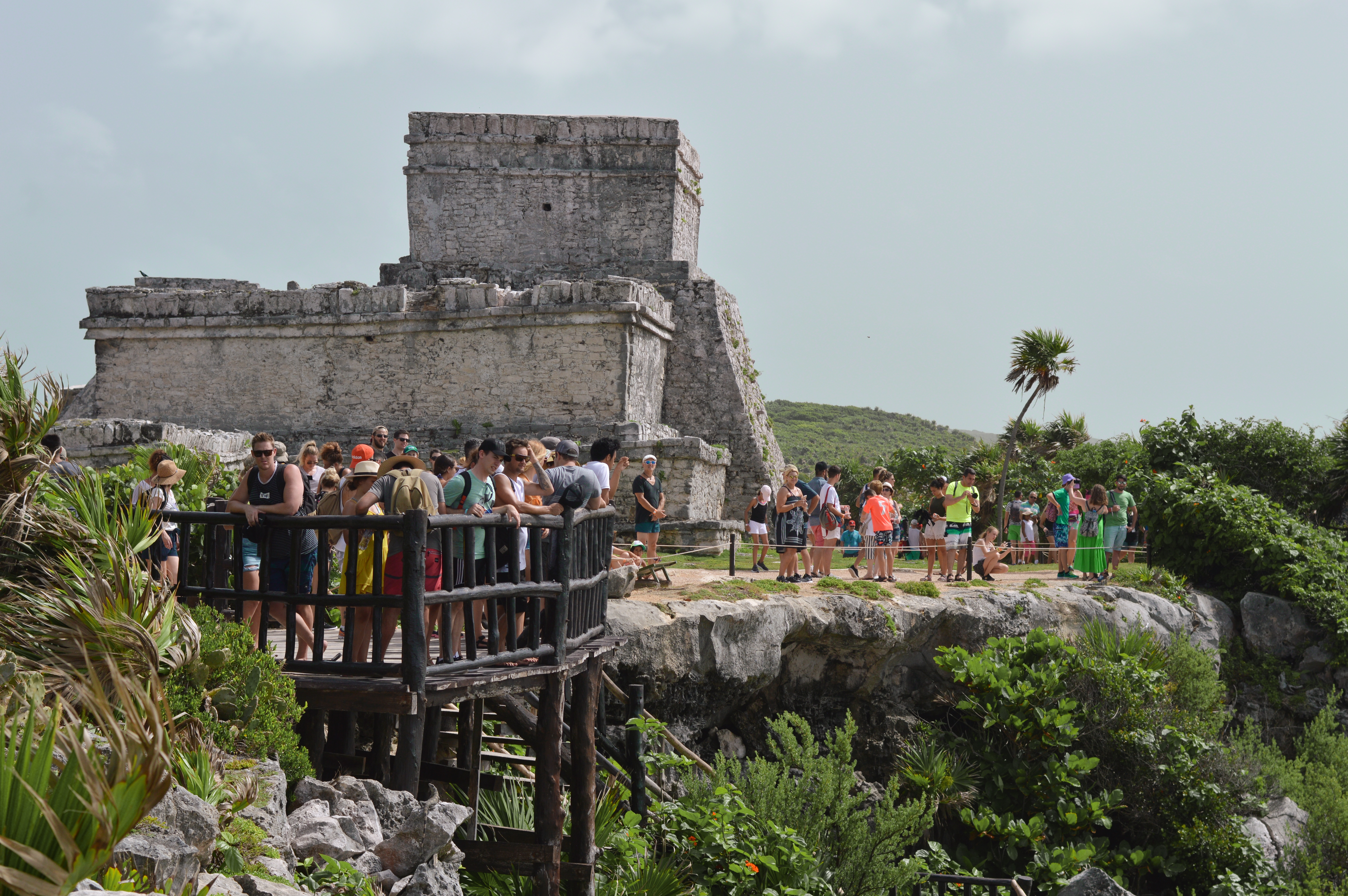 large crowds at the Tulum ruins in Tulum, Mexico