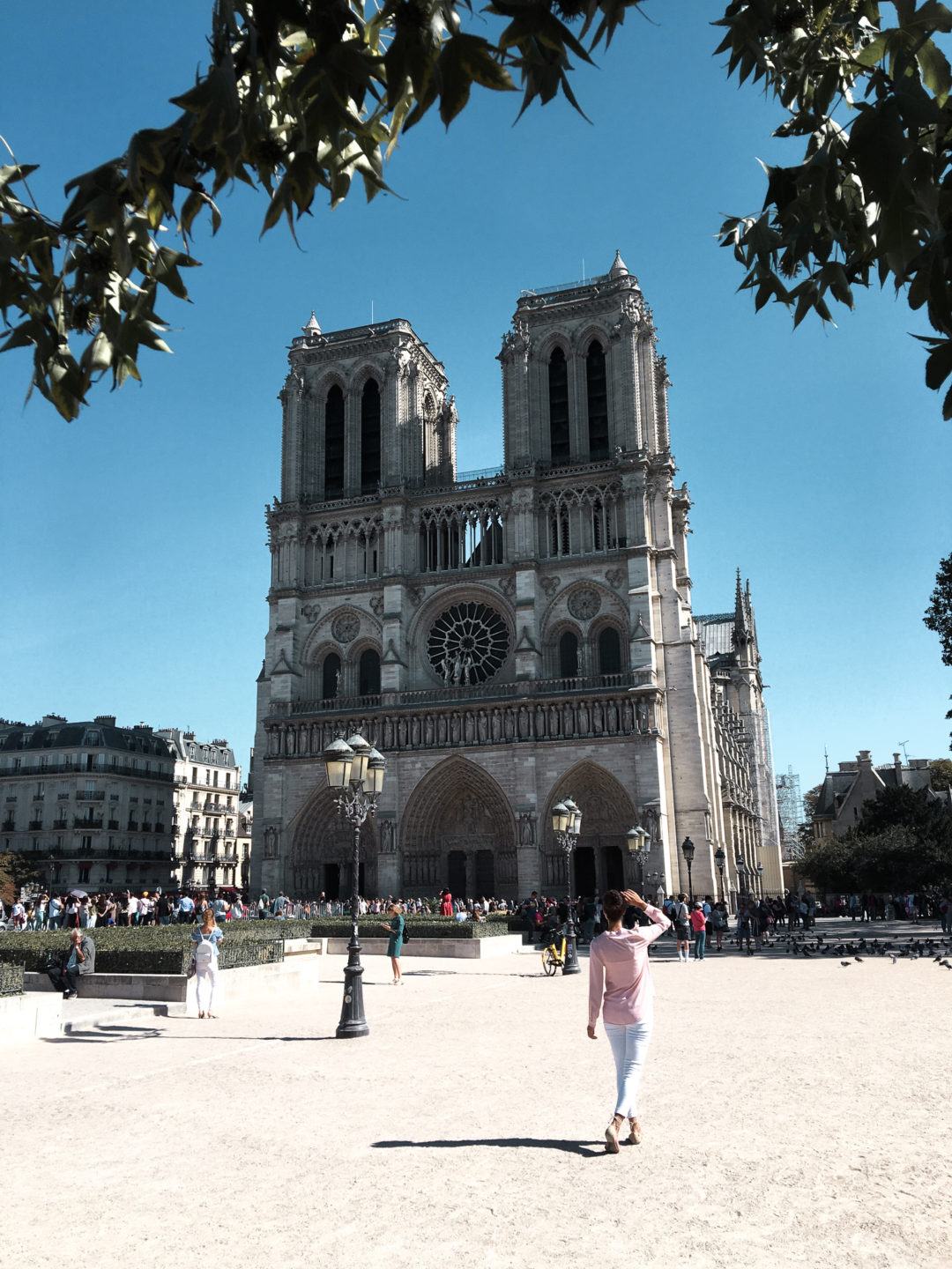 Walking by the Notre Dame Cathedral in Paris, France