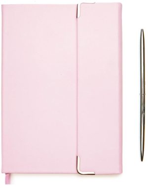 pink leather journal and pen set