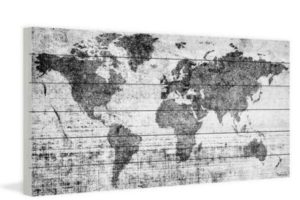Black and White World Map on Wood