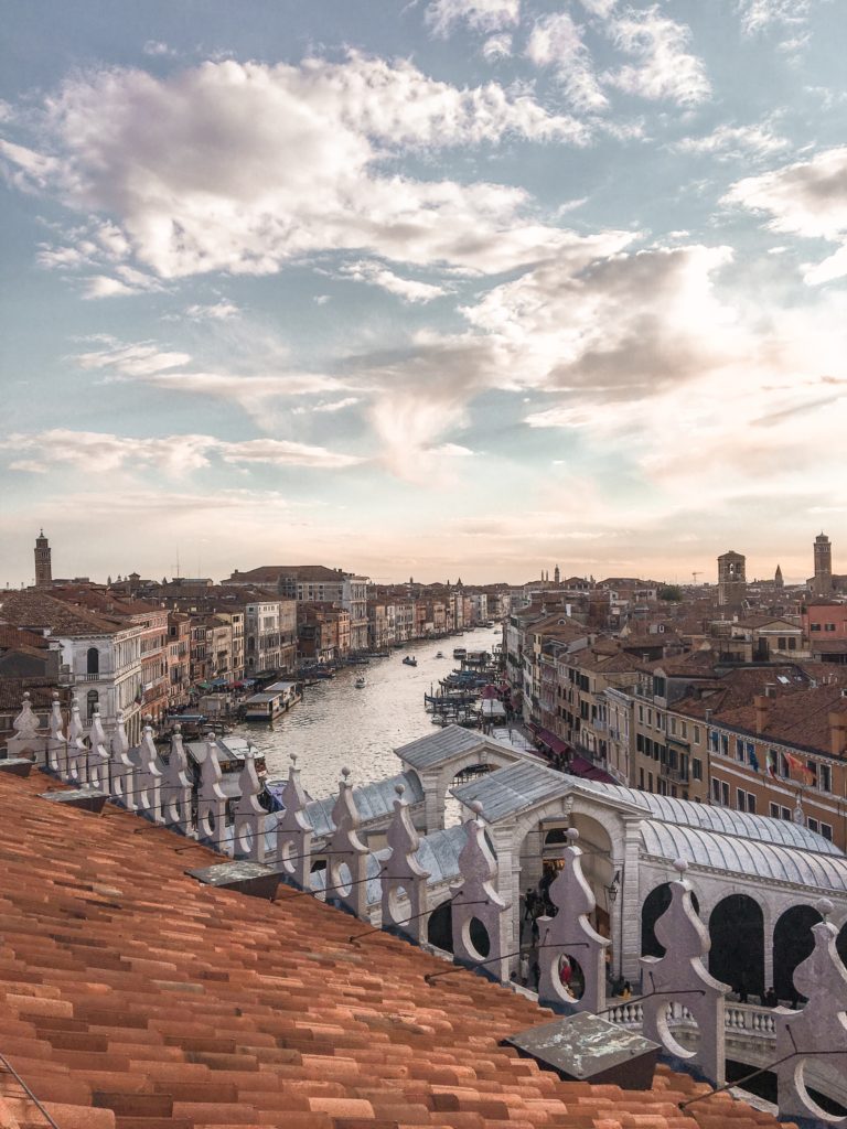 Panoramic view of Venice Italy from the terrace of T Fondaco dei Tedeschi